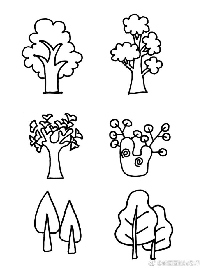 设计秀# 植物树木原创简笔画手绘手帐素材 (作者:教画画的沈老师 )