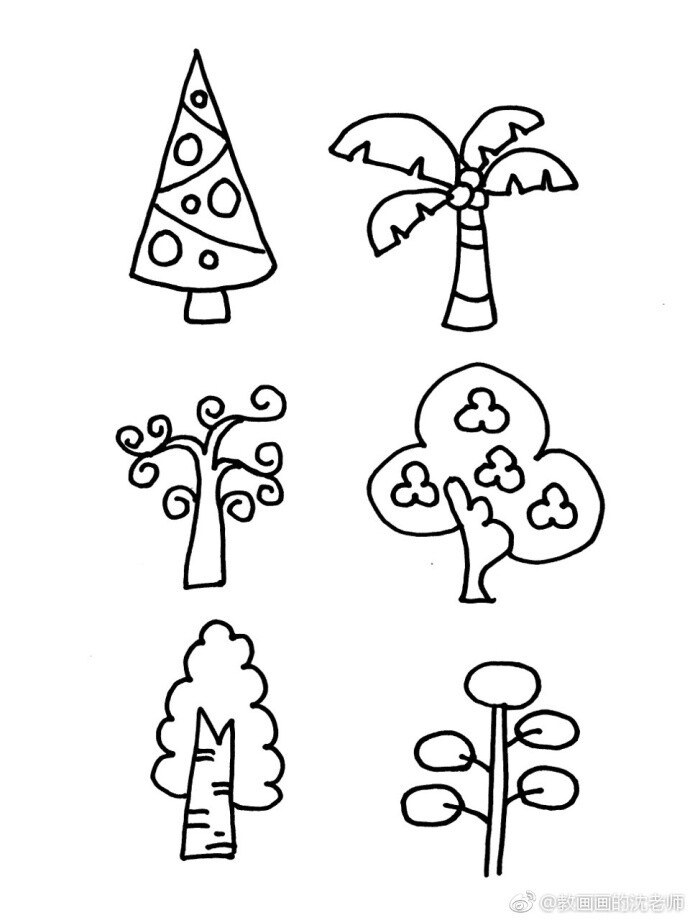 设计秀 植物树木原创简笔画手绘手帐素材(作者:教画画的沈老师)