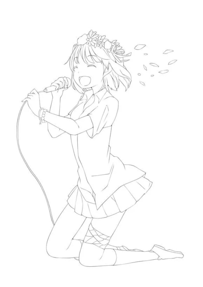 线描,动漫少女