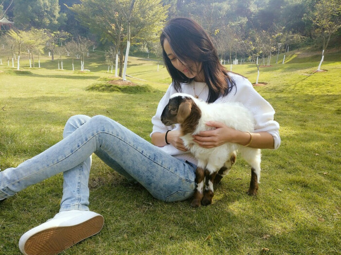 抱着小羊的漂亮小姐姐 来源知乎