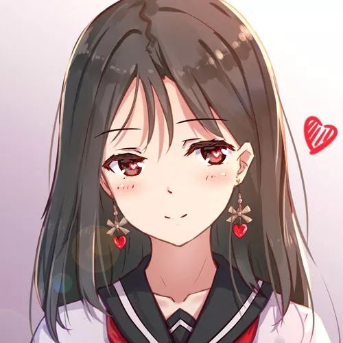 二次元 少女 褐色长发 红瞳 爱心 头像