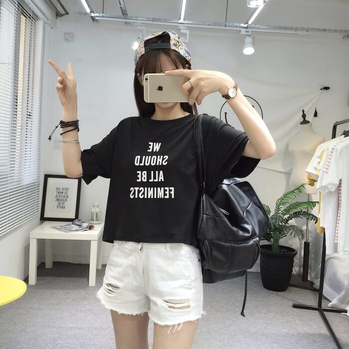 2018夏装新款韩版宽松超短装露脐T恤女短袖高
