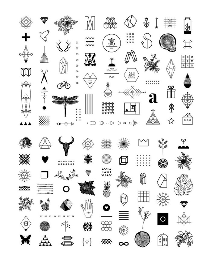 北欧时尚个性另类手绘黑白几何动物插画矢量图标logo素材模板
