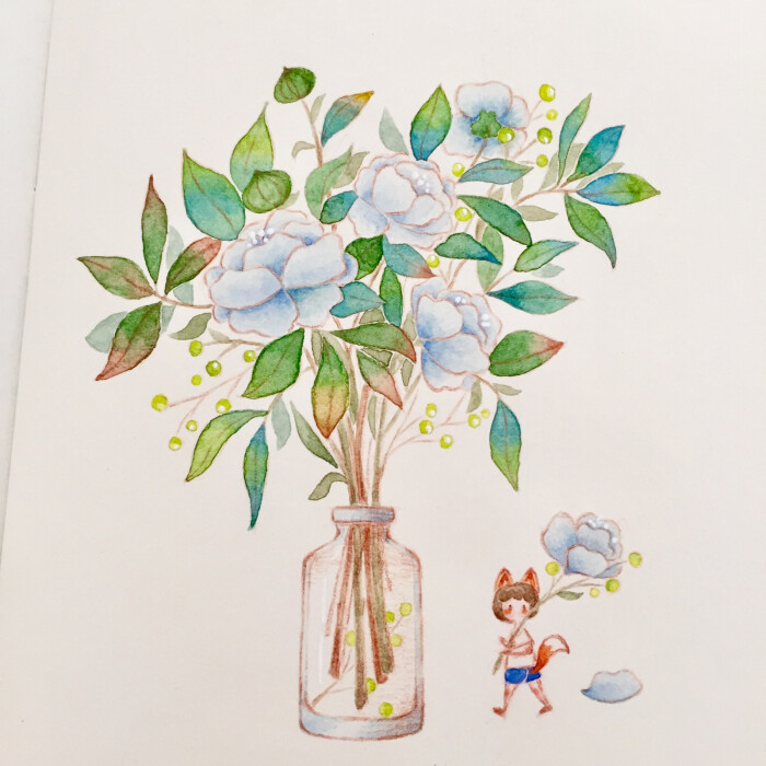 【水彩手帐】01 小狐狸的花瓶