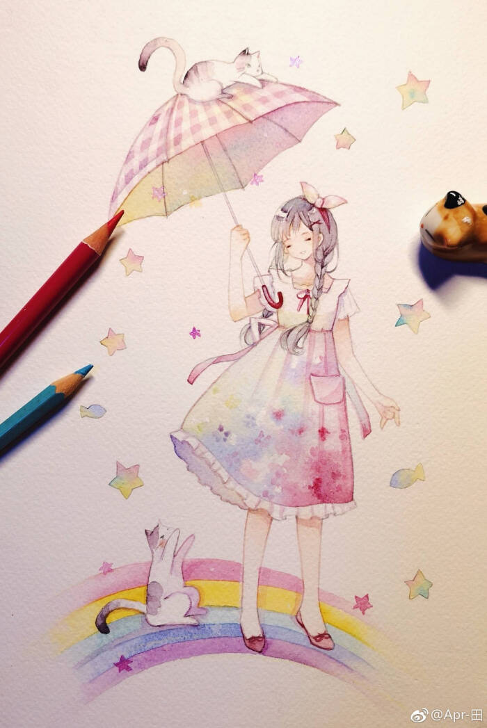 【侵删】 少女 梦幻 原创 二次元 水彩 手绘 唯美 壁纸 暖色调