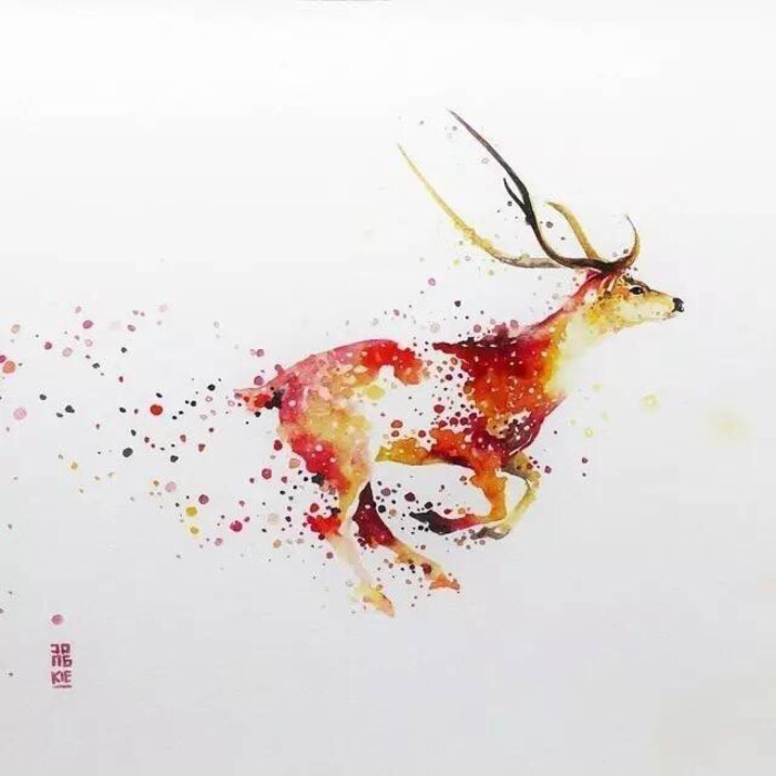 水彩艺术家及插画家luqman reza mulyono之手,擅长画动物,尤其是鹿