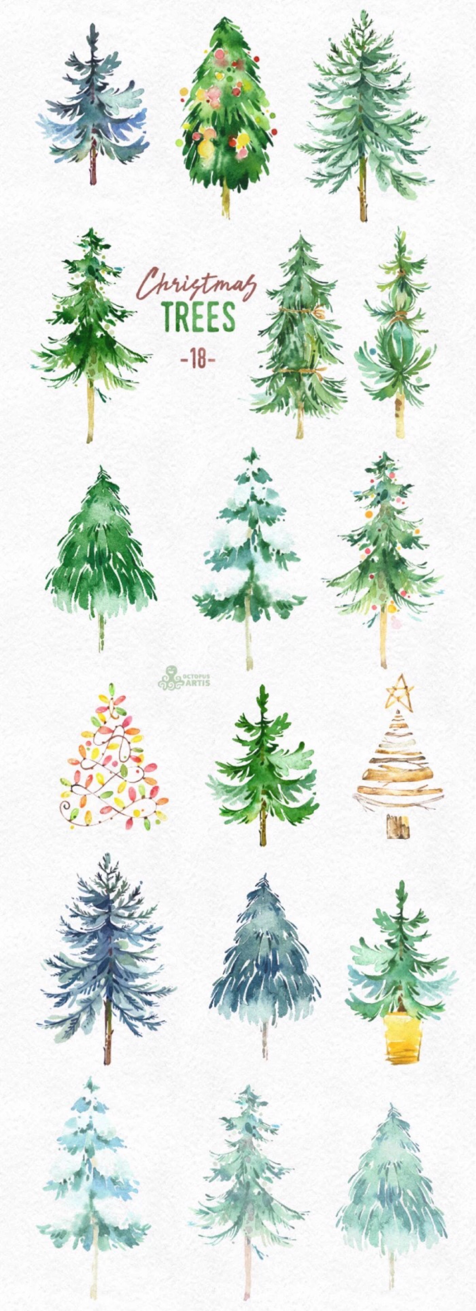 手绘圣诞树合集素材