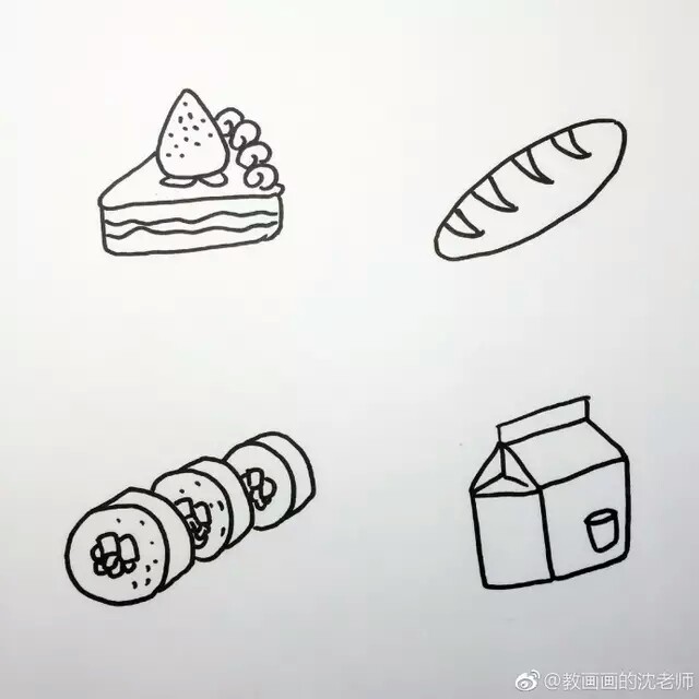 餐桌上的美食简笔画,大家都能get到哦~作者:教画画的沈老师