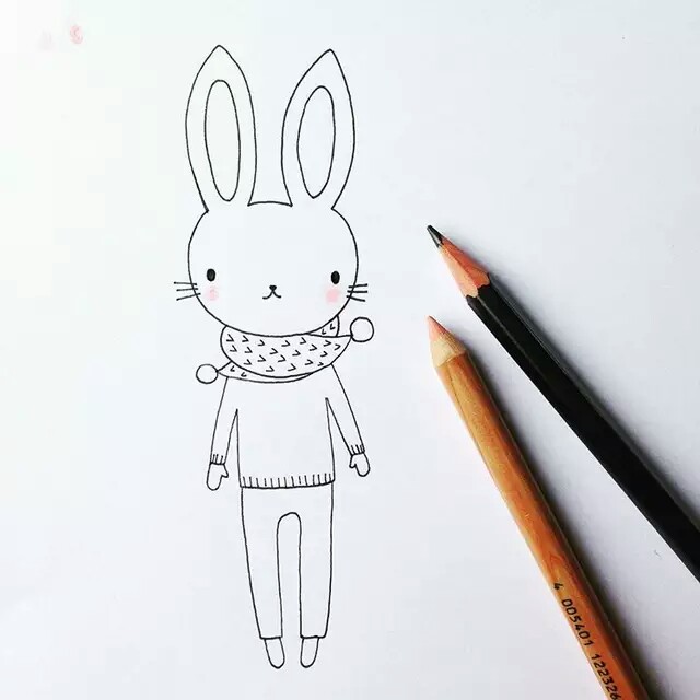 周末家长带小朋友们一起画一画可爱的小猫咪和小兔子吧~插画师:flora