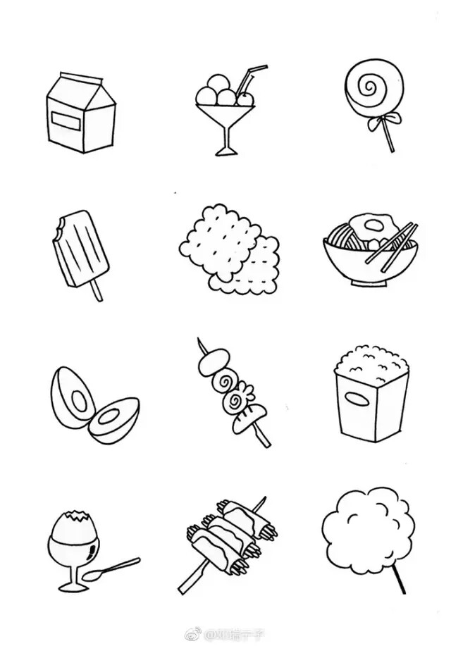 食物简笔画,简单易画,手账素材必备来自:邓瑞宁子绘手账