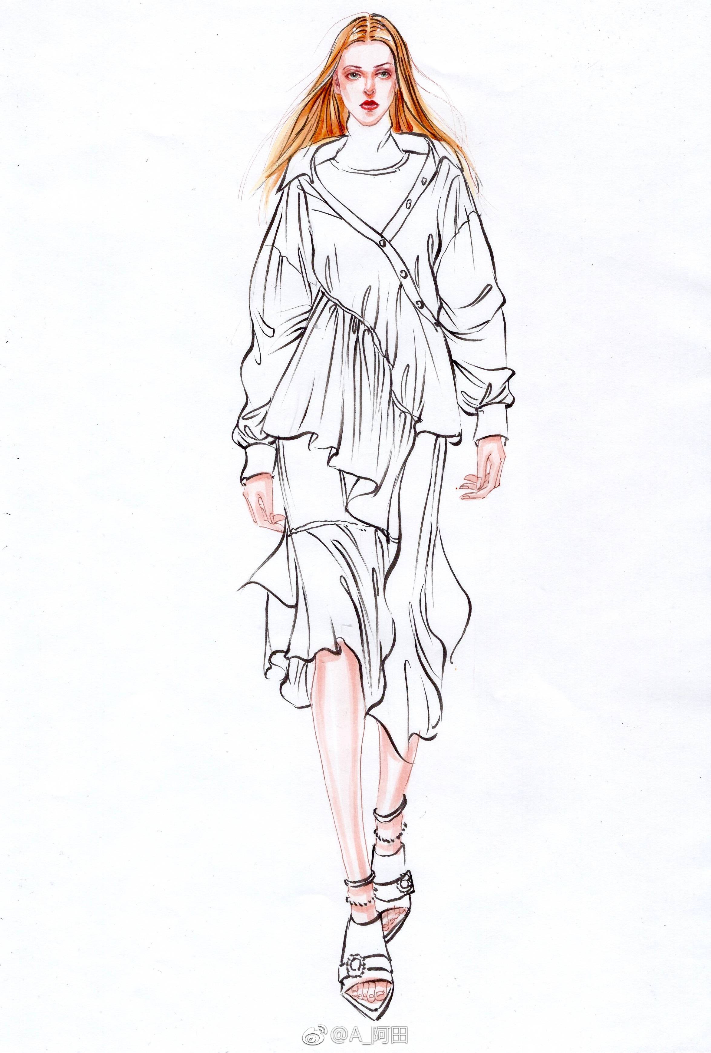 服装设计线稿以及人体绘法作者:a_阿田 (转)via @服装设计手绘手稿