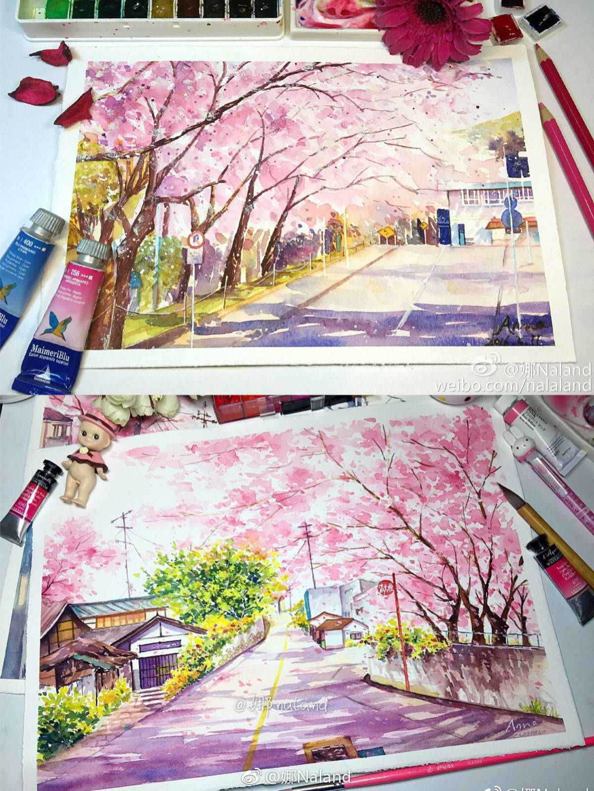 水彩插画浪漫樱花季,炸裂少女心