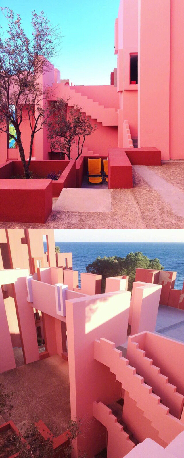 西班牙muralla roja ,粉色蓝色的几何建筑,如同现实版"纪念碑谷"