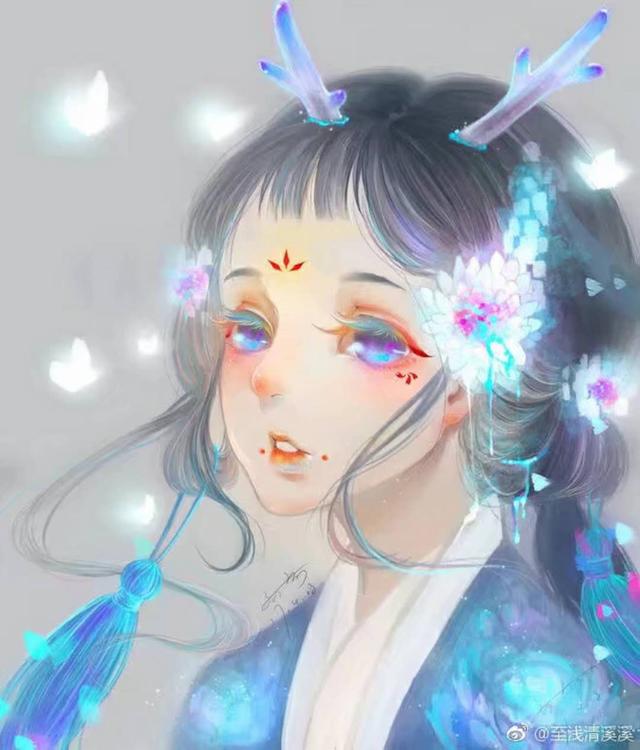 古风 头像 女生 可爱 五彩双马尾