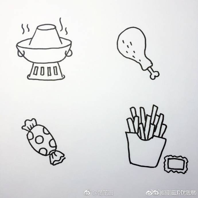一组食物主题简笔画手绘素材(by:教画画的沈老师)