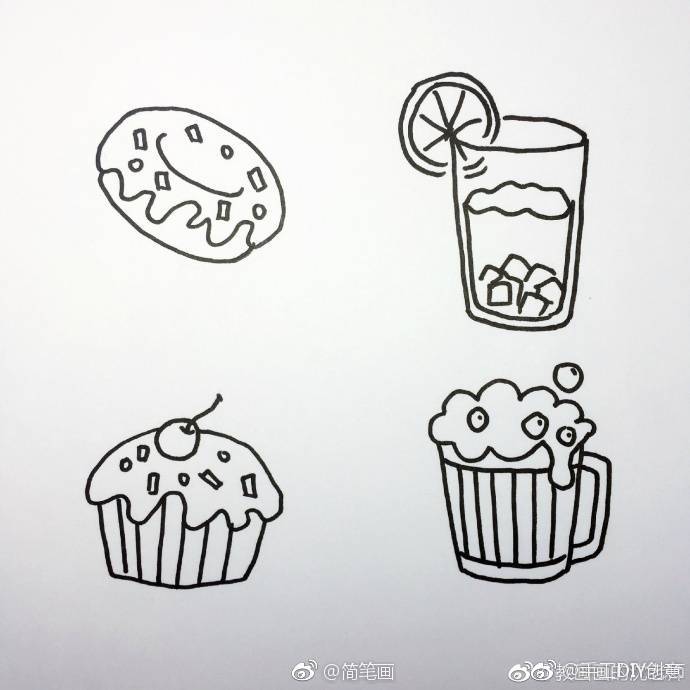 一组食物主题简笔画手绘素材(by:教画画的沈老师)