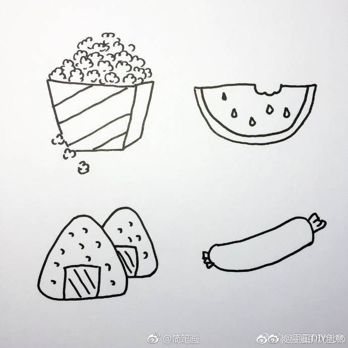 一组食物主题简笔画手绘素材(by:教画画的沈老师)