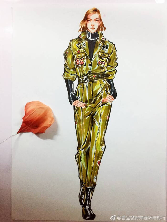 服装设计线稿效果图马克笔真人走秀uni耶