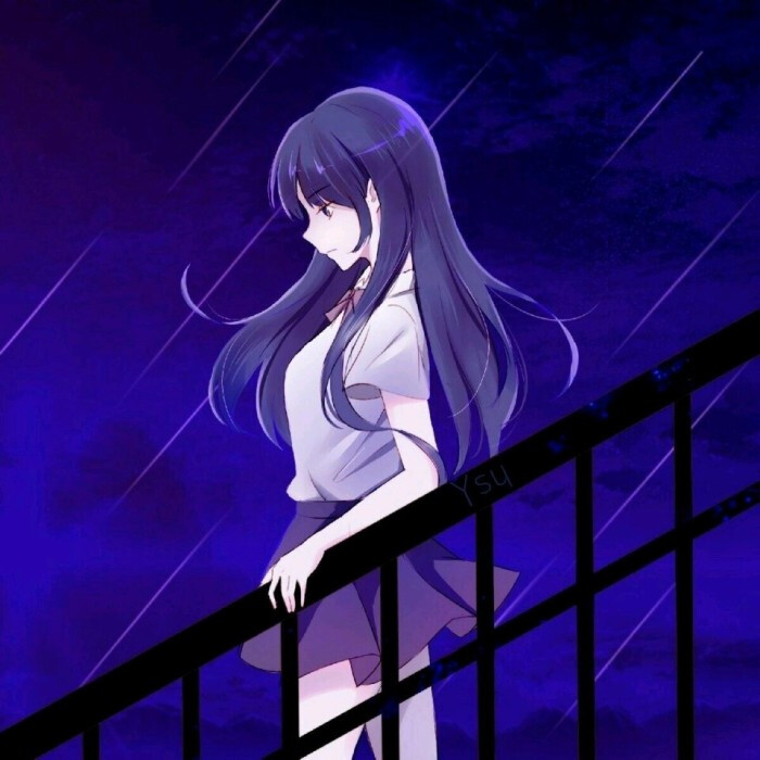 二次元 情头 校服 楼梯 星空 蓝色系 蓝发 女