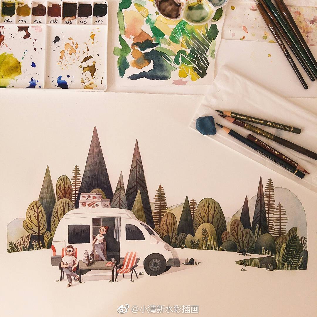 一组好看的水彩插画 ins:iraville