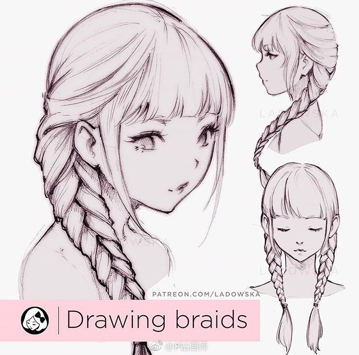 女孩发辫的绘法教程,ins:howto_artist (转)via @ins插画