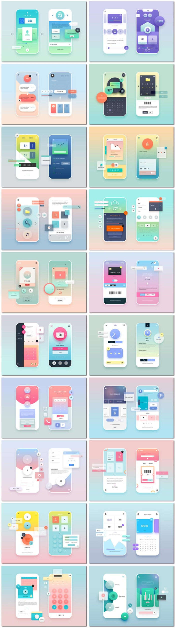 色彩渐变糖果色手机应用app扁平ui界面网站页面psd模板素材设计