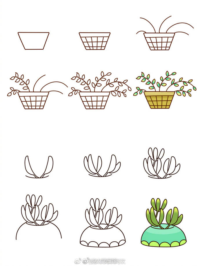 【18个超萌多肉植物简笔画】