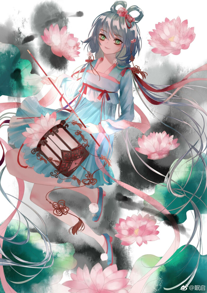 洛天依 〔同人画作〕古风古装 壁纸 荷花 少女 头像