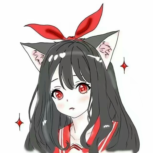 二次元 少女 头像 黑发 血瞳 猫耳 水手服 红色系