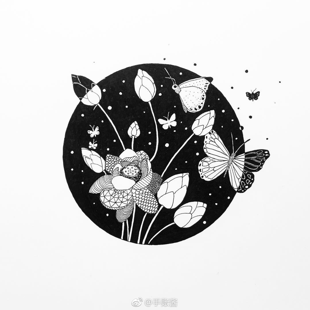 花卉黑白画