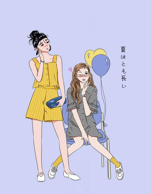 闺蜜好朋友复古少女|插画壁纸头像