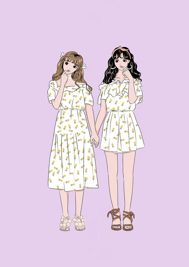 闺蜜好朋友复古少女|插画壁纸头像