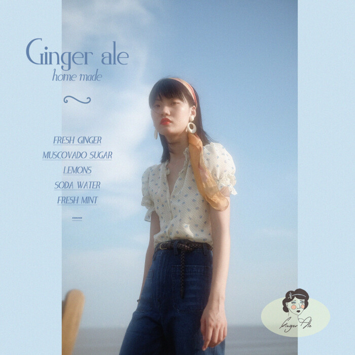 定制ginger ale 2018/fw 海边野花 进口碎花木耳小衫