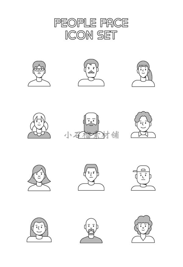 卡通黑白线稿卡通人物头像简约icon图标标识矢量设计素材ai345