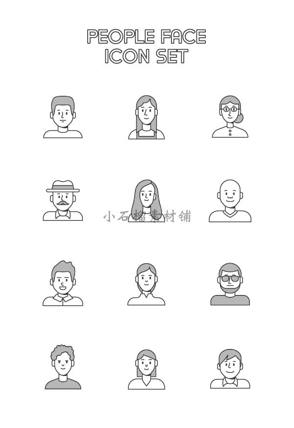 卡通黑白线稿卡通人物头像简约icon图标标识矢量设计素材ai345