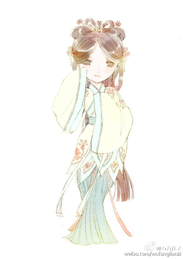 【古风q版】#汉服##曲裾# 作者:五方莲子