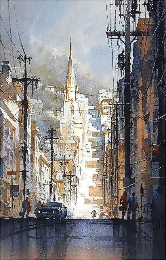 建筑艺术家thomas w. schaller 城市水彩画欣赏