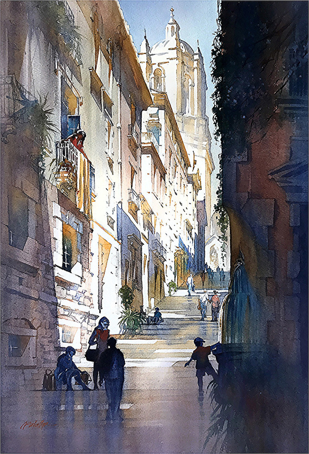 建筑艺术家thomas w. schaller 城市水彩画欣赏