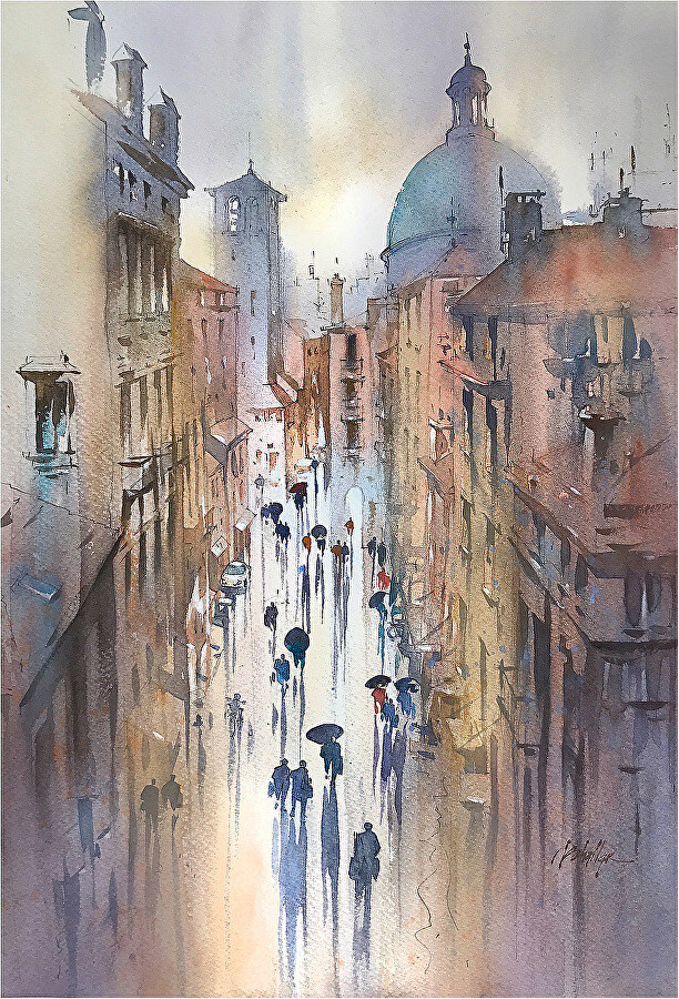 建筑艺术家thomas w. schaller 城市水彩画欣赏