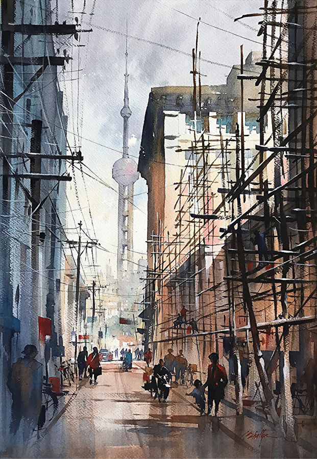 建筑艺术家thomas w. schaller 城市水彩画欣赏