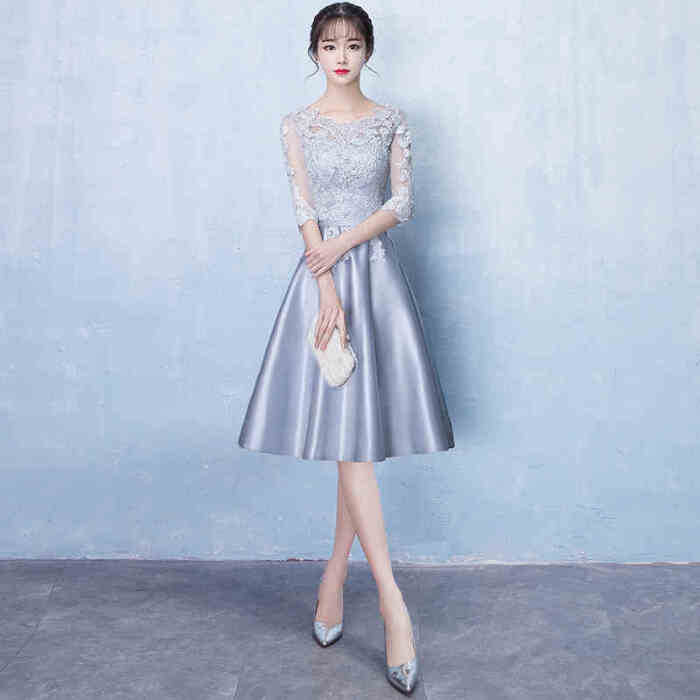 宴会晚礼服裙女短款2018新款夏季中袖修身派