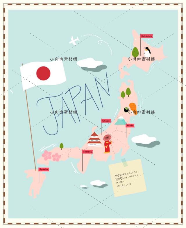 日本巴西法国意大利韩国卡通地标旅游地图插…