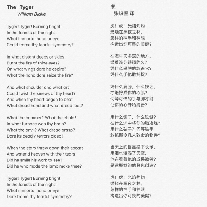 《虎》(the tyger)是威廉·布莱克《经验之歌》诗集中的革命抒情诗.