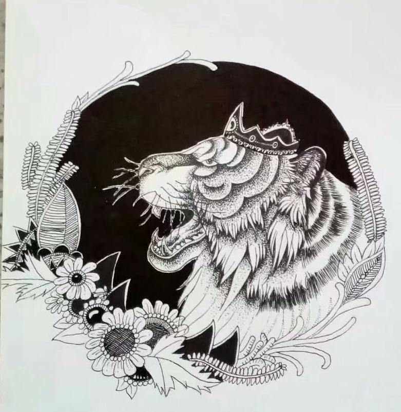 儿童装饰画,黑白插画,缠绕画,线描