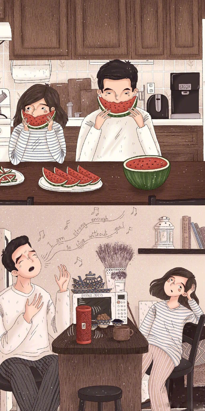 插画师 dina odess 描绘了"一屋两人三餐四季"的美好场景,真实又甜蜜!