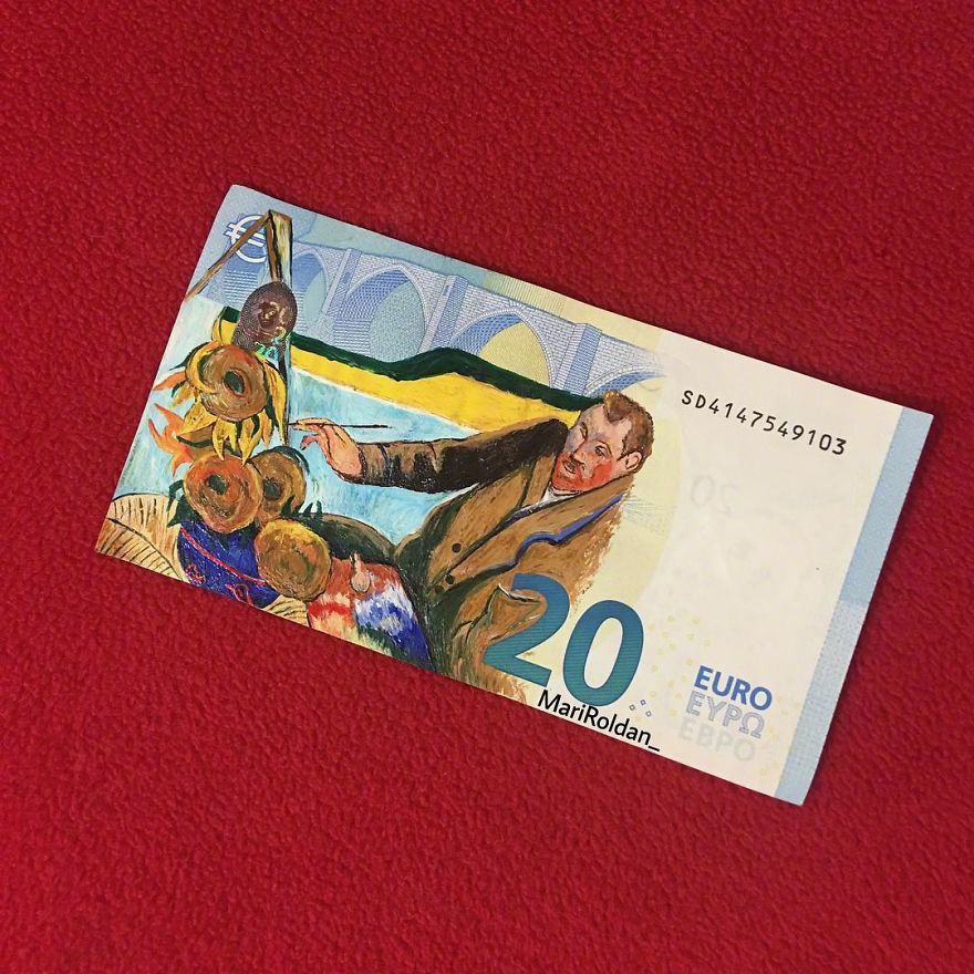 西班牙插画师 mari roldan canete 以钱为画纸绘制的作品 | ins:mari