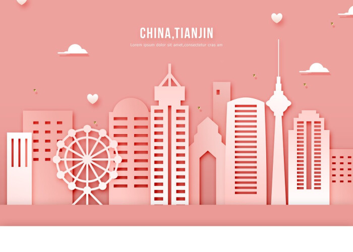 摩天轮 国际现代建筑 中国风剪纸设计 粉色背景psd_平面设计_其他平面