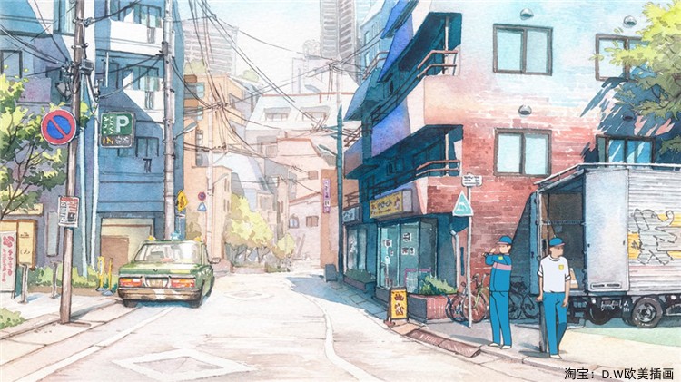 国外插画师mateu日系水彩建筑水彩风景人物插画手绘临摹素材80张