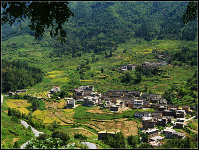 大山里的村寨摄影图片