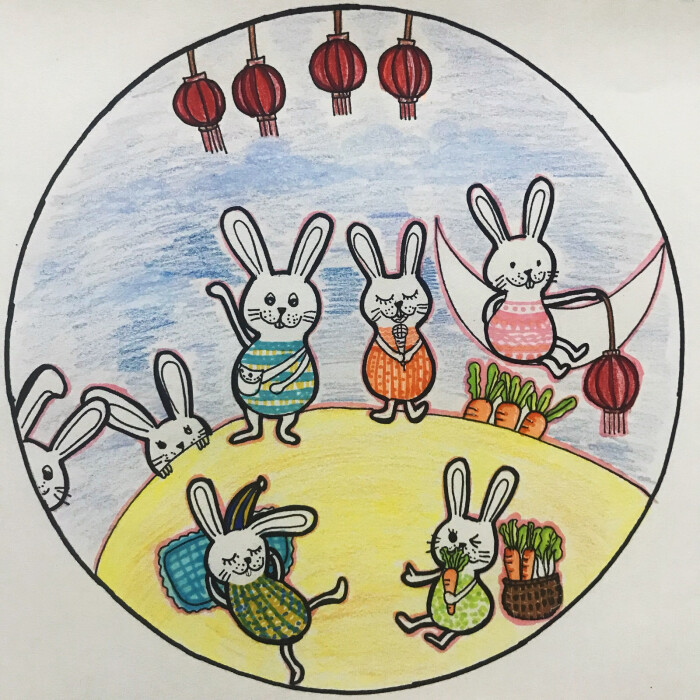 中秋儿童画狂欢的兔子